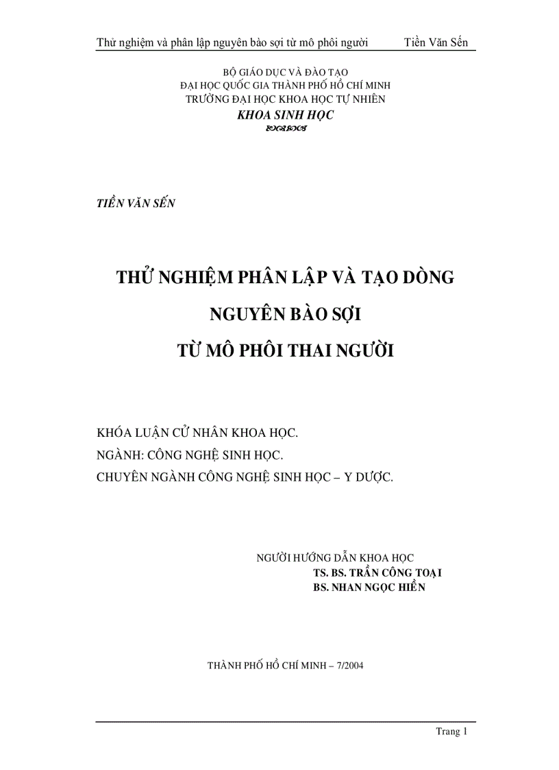 image for page Thử nghiệm phân lập và tạo dòng nguyên bào sợi từ mô phôi thai người