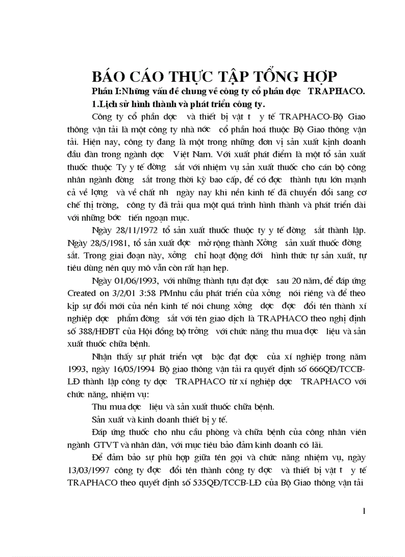 image for page Báo cáo thực tập tại công ty cổ phần dược TRAPHACO