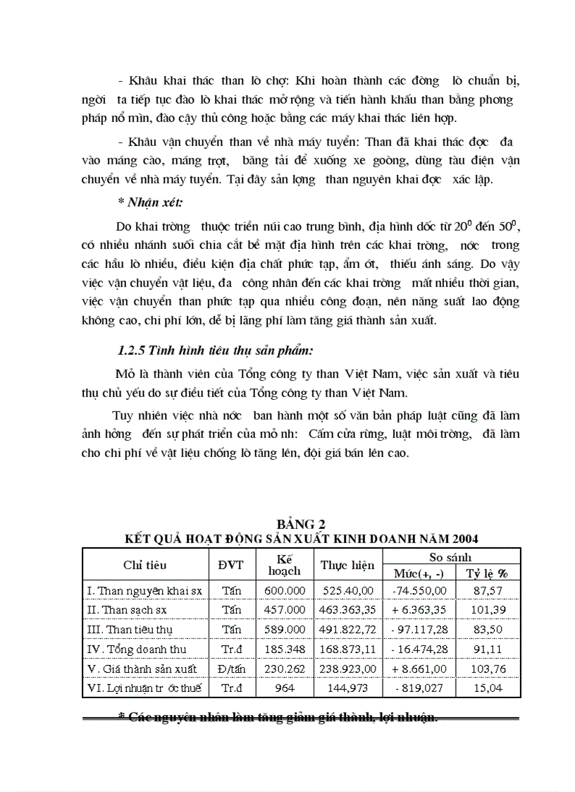 image for page Phân tích giá thành sản phẩm khai thác than nguyên khai mỏ than Vàng Danh