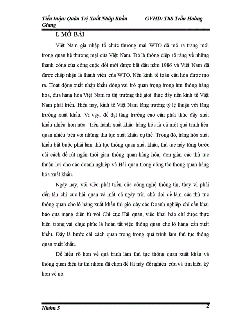 image for page Tiểu luận môn quản trị xuất nhập khẩu đề tài thủ tục thông quan xuất khẩu