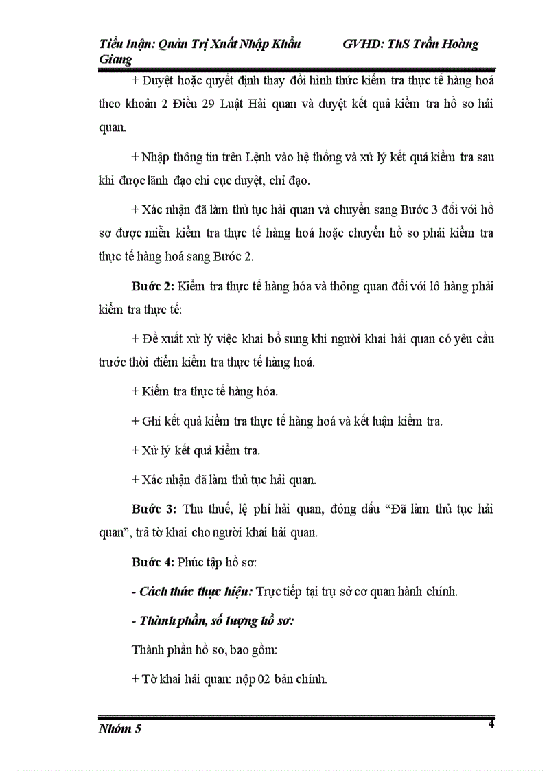 image for page Tiểu luận môn quản trị xuất nhập khẩu đề tài thủ tục thông quan xuất khẩu