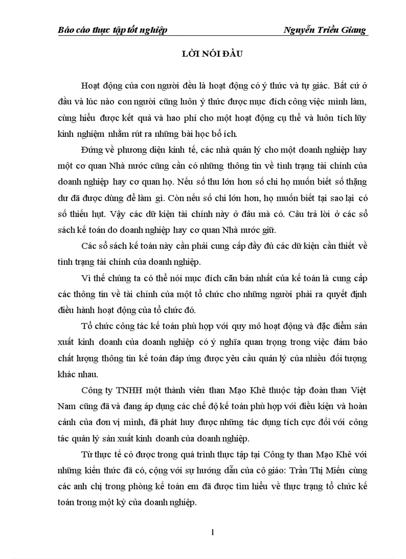 image for page Báo cáo thực tập tại Công ty TNHH một thành viên than Mạo Khê