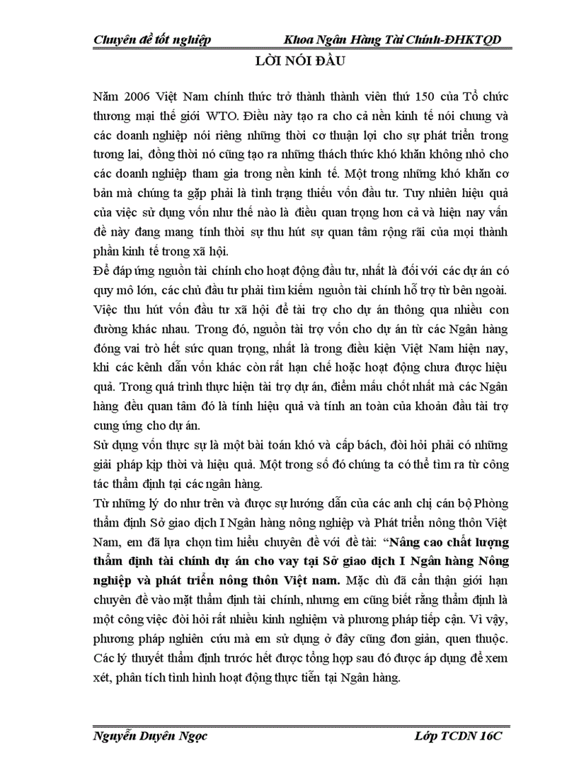 image for page Nâng cao chất lượng thẩm định tài chính dự án cho vay tại Sở giao dịch I Ngân hàng Nông nghiệp và phát triển nông thôn Việt nam