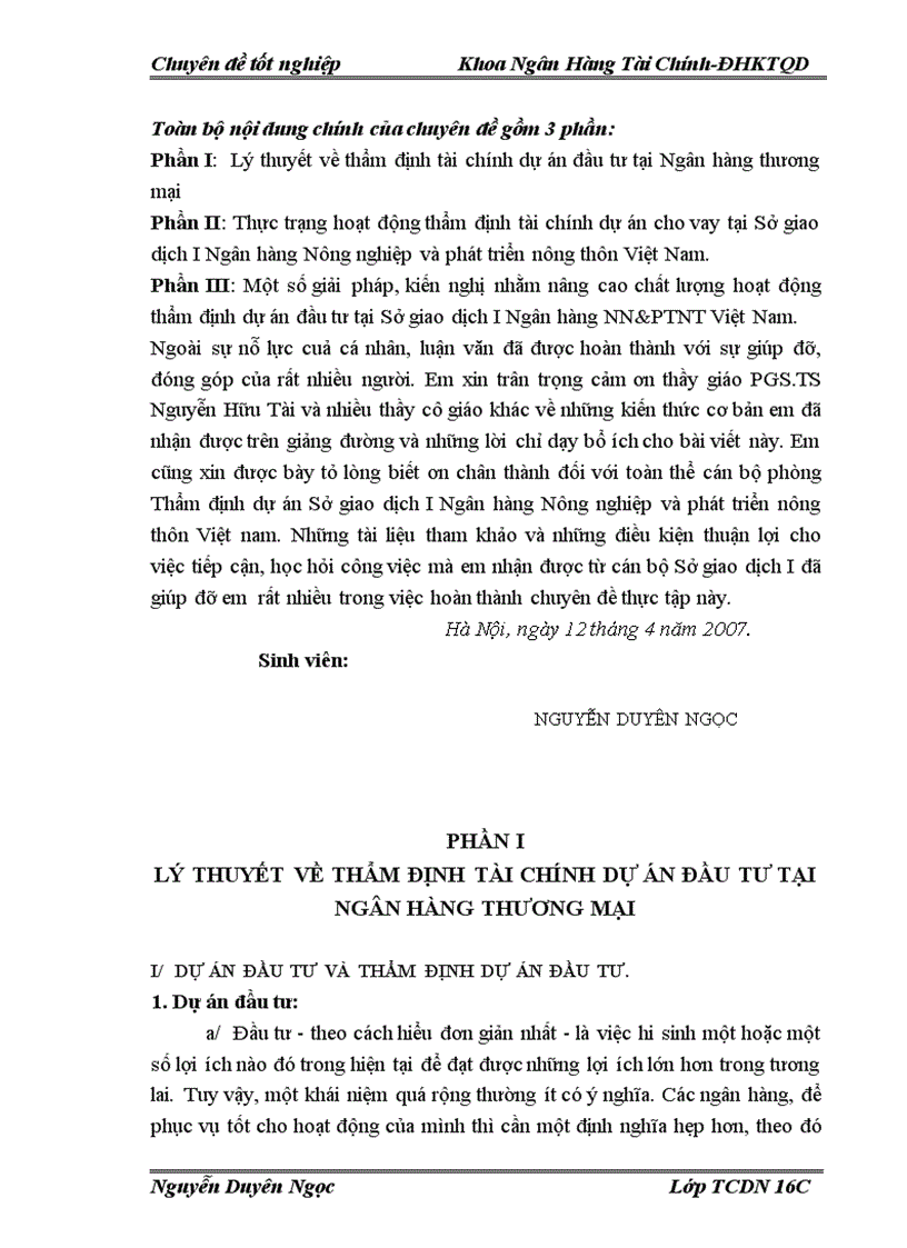 image for page Nâng cao chất lượng thẩm định tài chính dự án cho vay tại Sở giao dịch I Ngân hàng Nông nghiệp và phát triển nông thôn Việt nam