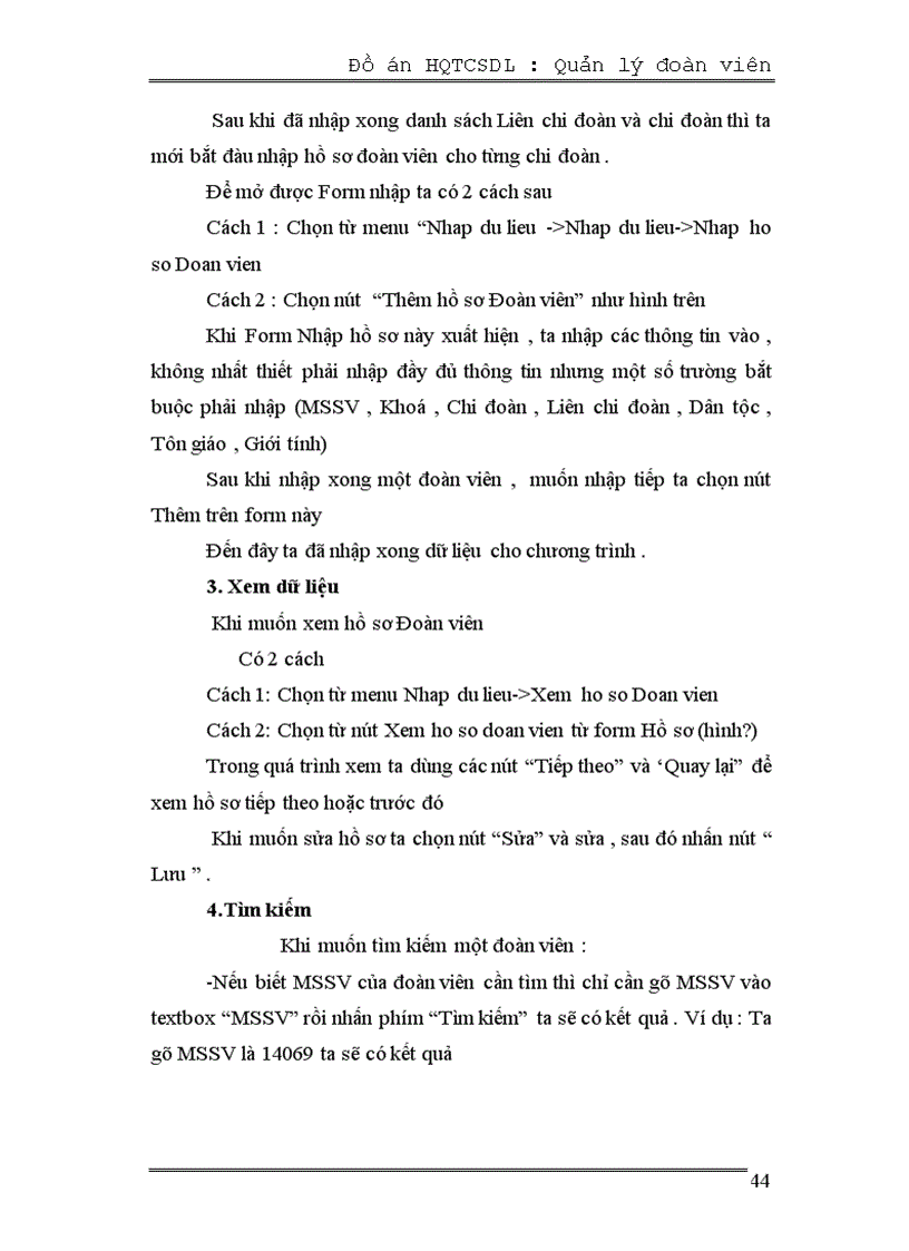 image for page Hệ quản trị cơ sở dữ liệu để quản lý đoàn viên