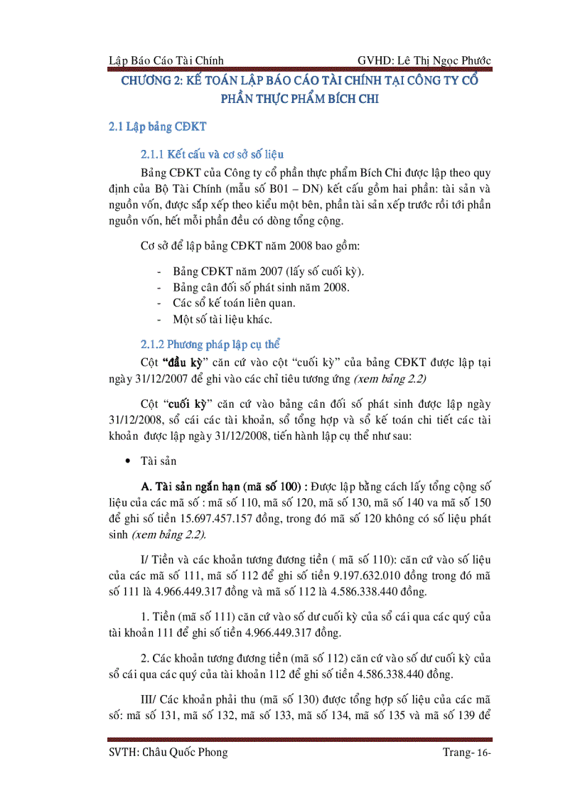 image for page Lập báo cáo tài chính tại Công ty CP Bích Chi