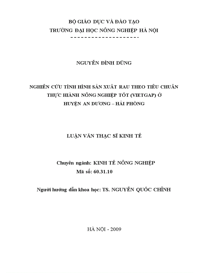 image for page Nghiên cứu tình hình sản xuất rau theo tiêu chuẩn VietGAP ở huyện An Dương Hải Phòng