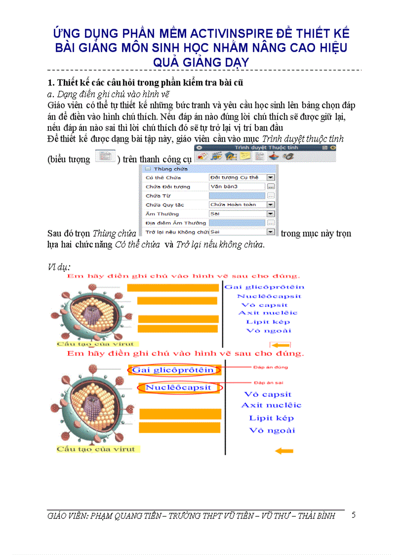 Ứng dụng phần mềm activinspire để thiết kế bài giảng môn sinh học nhằm nâng cao hiệu quả giảng dạy