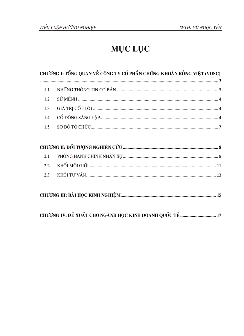 Tiểu luận hướng nghiệp công ty cổ phần chứng khoán rồng việt vdsc