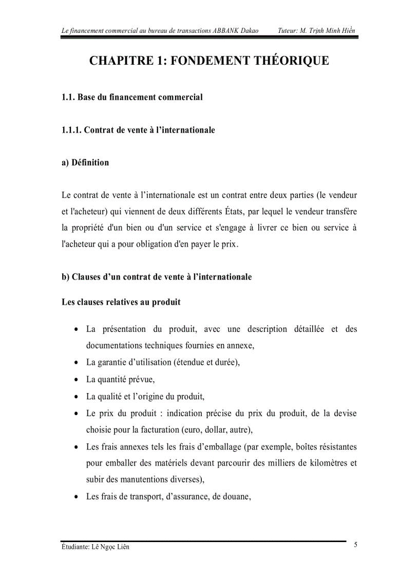 Chuyên đề tiếng Pháp Le financement commercial au bureau de transactions ABBANK Dakao