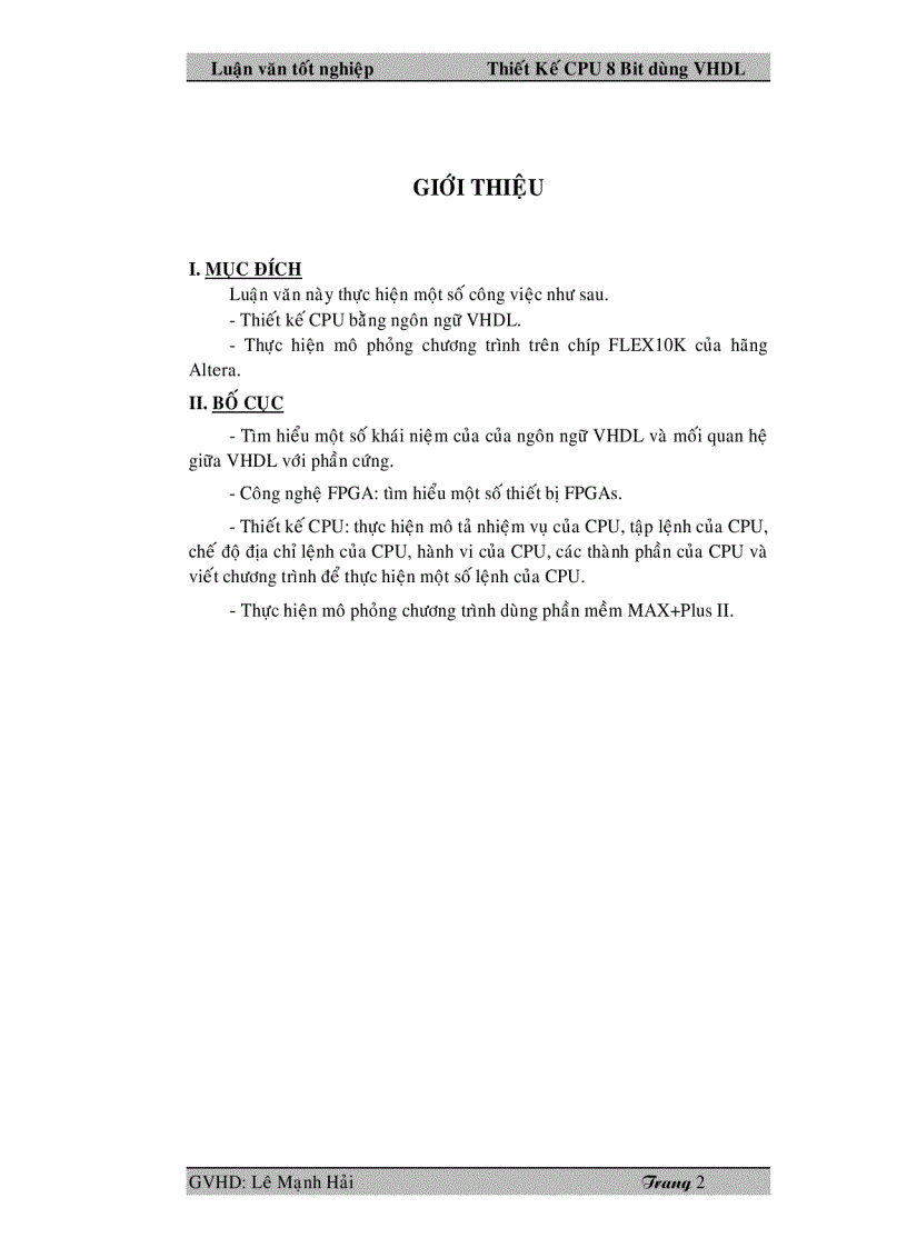 Thiết kế CPU 8 bit dùng VHDL