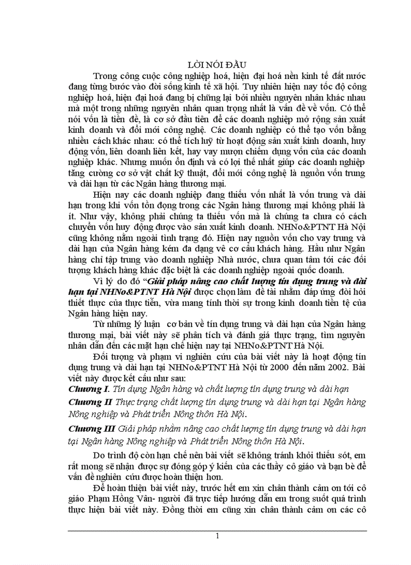 image for page Giải pháp nâng cao chất lượng tín dụng trung và dài hạn tại Ngân hàng nông nghiệp và phát triển nông thôn Hà Nội