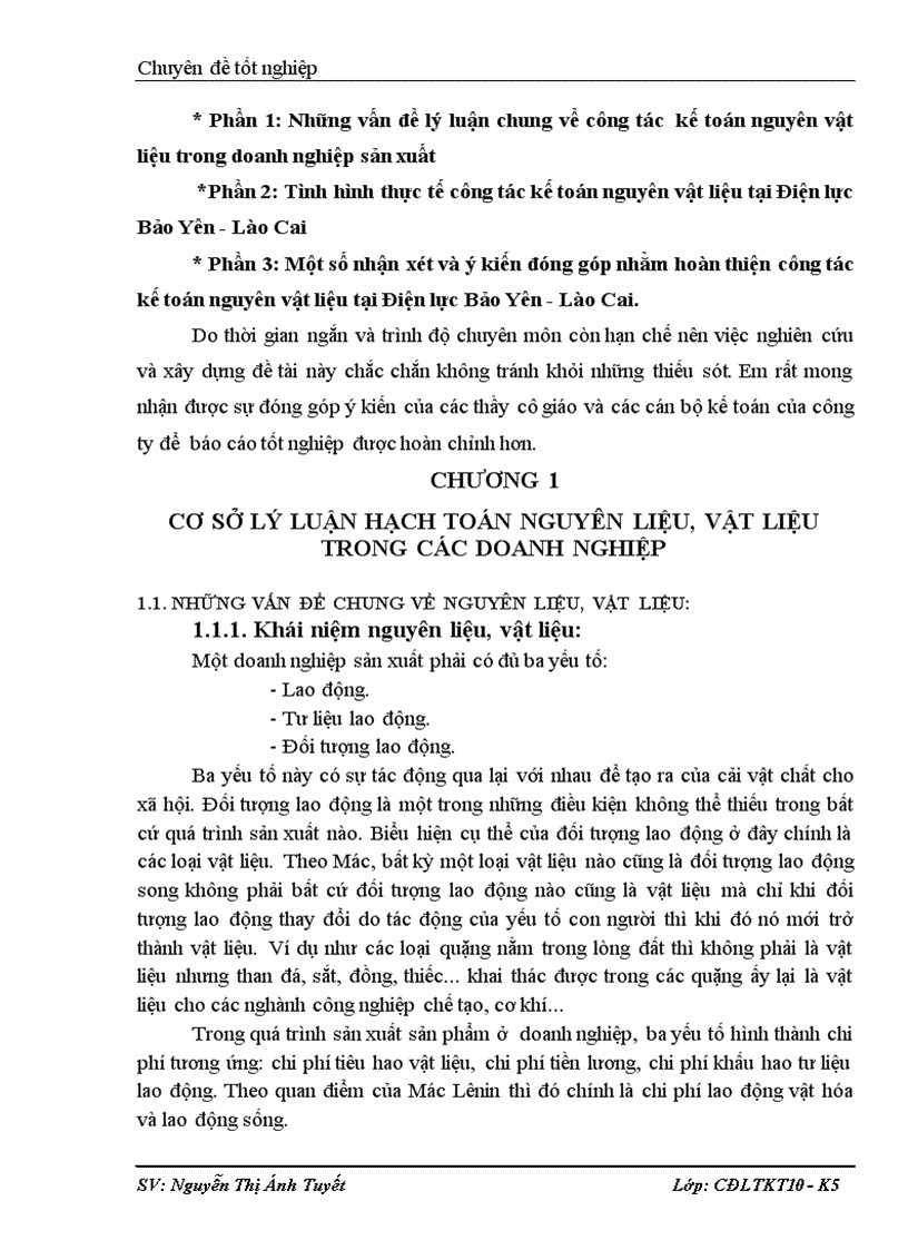 Hoàn thiện kế toán nguyên vật liệu tại Công ty Điện lực Bảo Yên Lào Cai