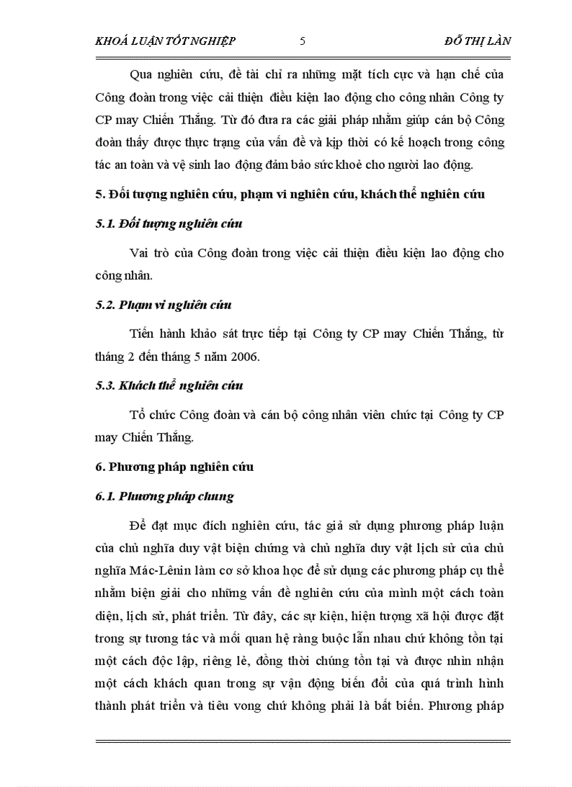 image for page Vai trò của Công đoàn trong việc cải thiện điều kiện lao động cho công nhân Qua khoả sát tại Công ty CP may Chiến Thắng năm 2006