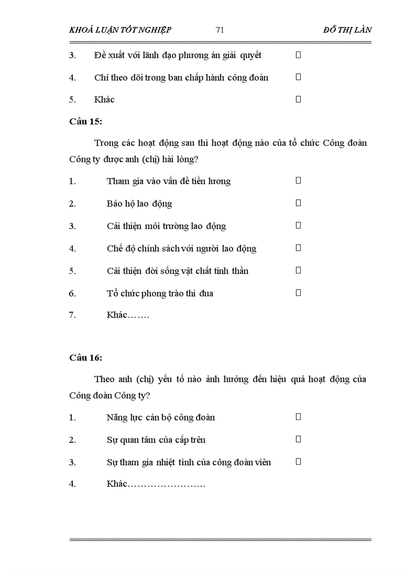 image for page Vai trò của Công đoàn trong việc cải thiện điều kiện lao động cho công nhân Qua khoả sát tại Công ty CP may Chiến Thắng năm 2006