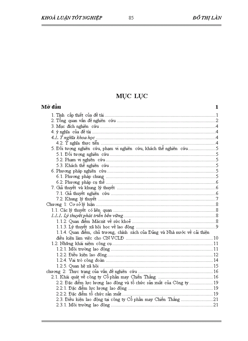 image for page Vai trò của Công đoàn trong việc cải thiện điều kiện lao động cho công nhân Qua khoả sát tại Công ty CP may Chiến Thắng năm 2006