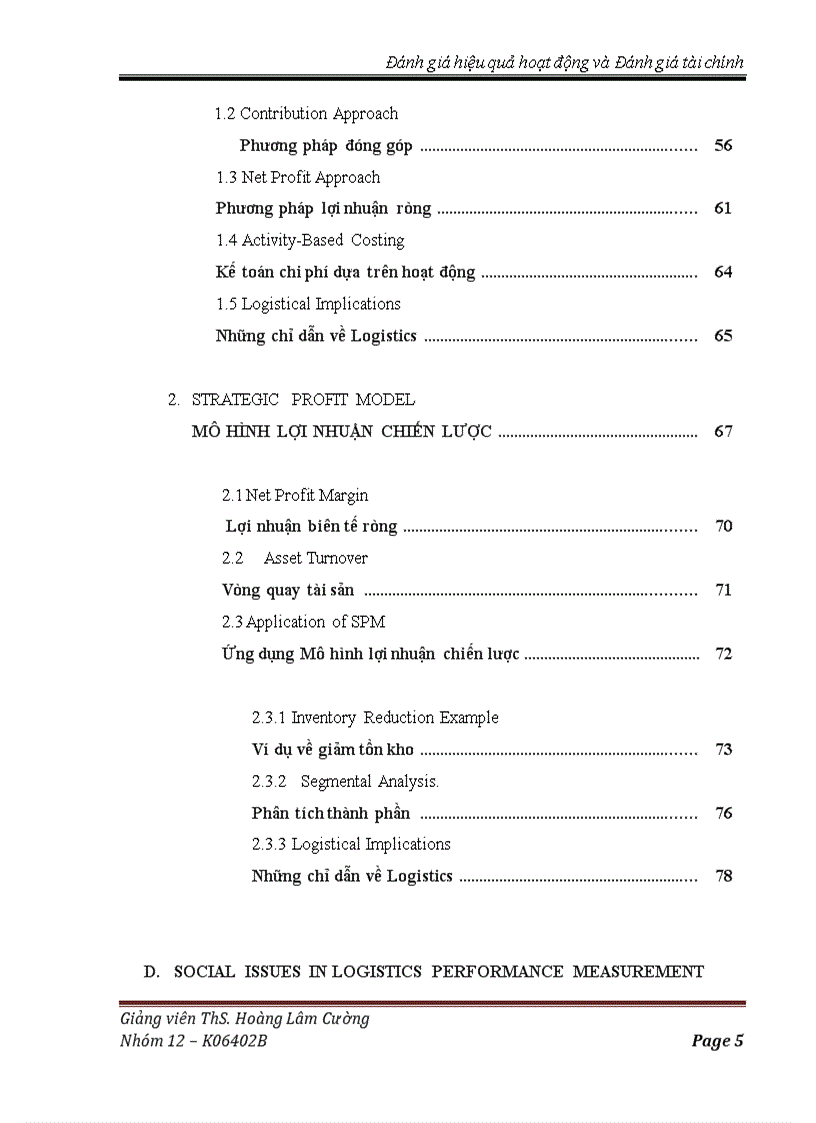 Đánh giá hiệu quả hoạt động và Đánh giá tài chính performance assessment financial assessment