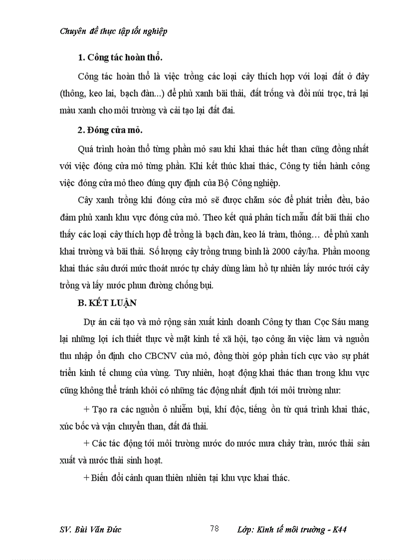 image for page Phân tích những tác động môi trường và đánh giá hiệu quả kinh tế môi trường của dự án cải tạo mở rộng khai thác kinh doanh than mỏ than Cọc Sáu