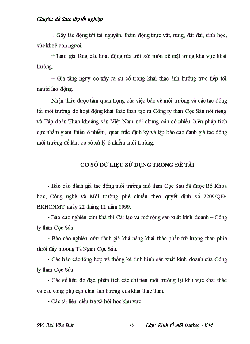 image for page Phân tích những tác động môi trường và đánh giá hiệu quả kinh tế môi trường của dự án cải tạo mở rộng khai thác kinh doanh than mỏ than Cọc Sáu