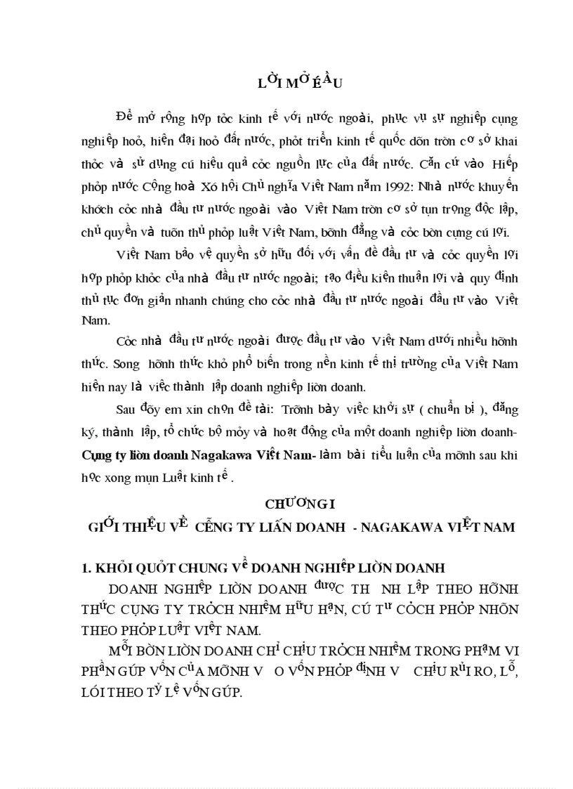 image for page Trình bày việc khởi sự chuẩn bị đăng ký thành lập tổ chức bộ máy và hoạt động của một doanh nghiệp liên doanh Công ty liên doanh Nagakawa Việt Nam