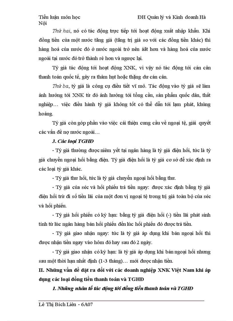 Đồng tiền thanh toán và TGHĐ Những vấn đề đặt ra đối với các doanh nghiệp xuất nhập khẩu Việt Nam và các giải pháp