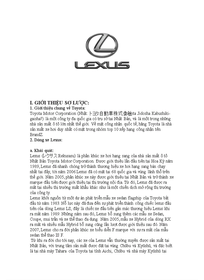 Lexus và thị trường mỹ