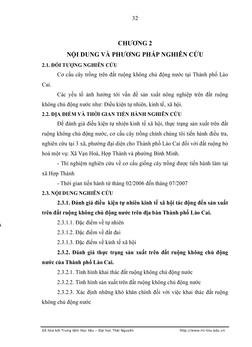 image for page Nghiên cứu cơ cấu cây trồng trên đất ruộng không chủ động nước tại Thành phố Lào Cai
