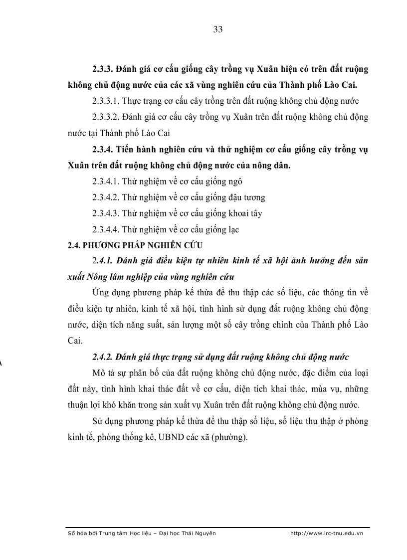image for page Nghiên cứu cơ cấu cây trồng trên đất ruộng không chủ động nước tại Thành phố Lào Cai