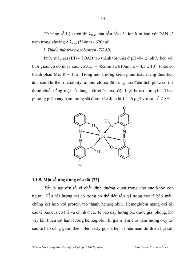 image for page Nghiên cứu chiết trắc quang sự tạo phức đa ligan trong hệ 1 2 pyridylazo 2 naphthol PAN 2 Fe III SCN và ứng dụng phân tích