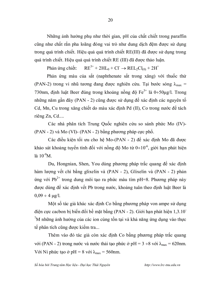 image for page Nghiên cứu chiết trắc quang sự tạo phức đa ligan trong hệ 1 2 pyridylazo 2 naphthol PAN 2 Fe III SCN và ứng dụng phân tích