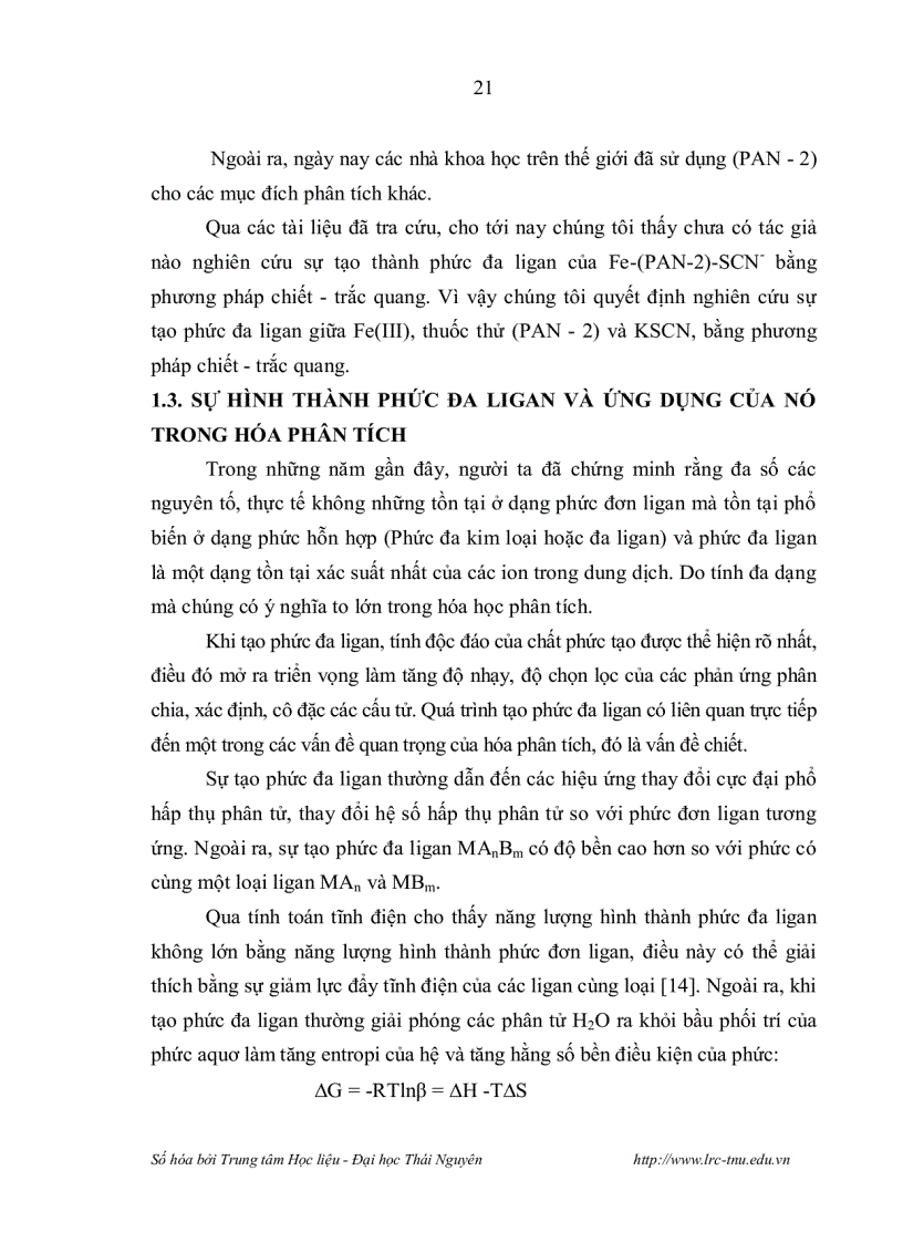 image for page Nghiên cứu chiết trắc quang sự tạo phức đa ligan trong hệ 1 2 pyridylazo 2 naphthol PAN 2 Fe III SCN và ứng dụng phân tích