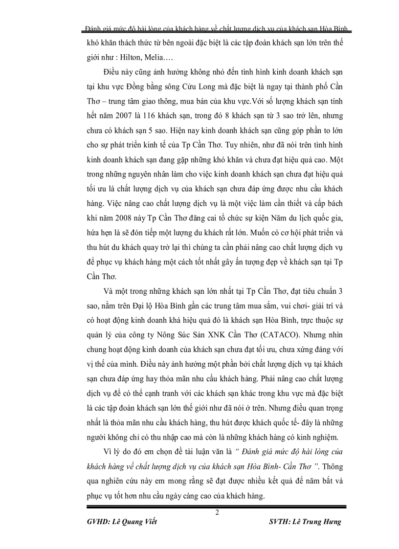 image for page Đánh giá mức độ hài lòng của khách hàng về chất lượng dịch vụ tại khách sạn hòa bình cần thơ