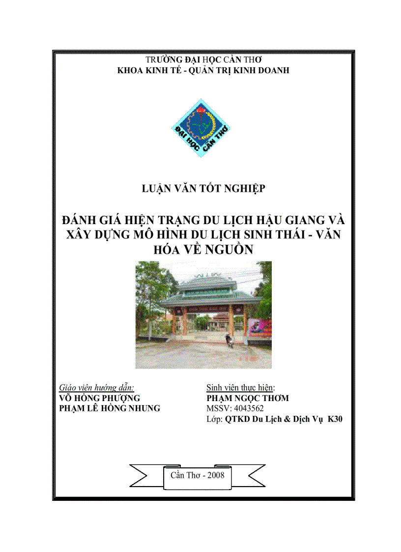 image for page Đánh giá hiện trạng du lịch hậu giang và xây dựng mô hình du lịch sinh thái văn hóa về nguồn