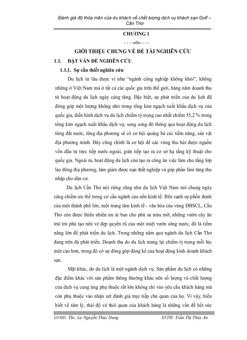 image for page Đánh giá mức độ thoả mãn của du khách về chất lượng dịch vụ của khách sạn golf cần thơ