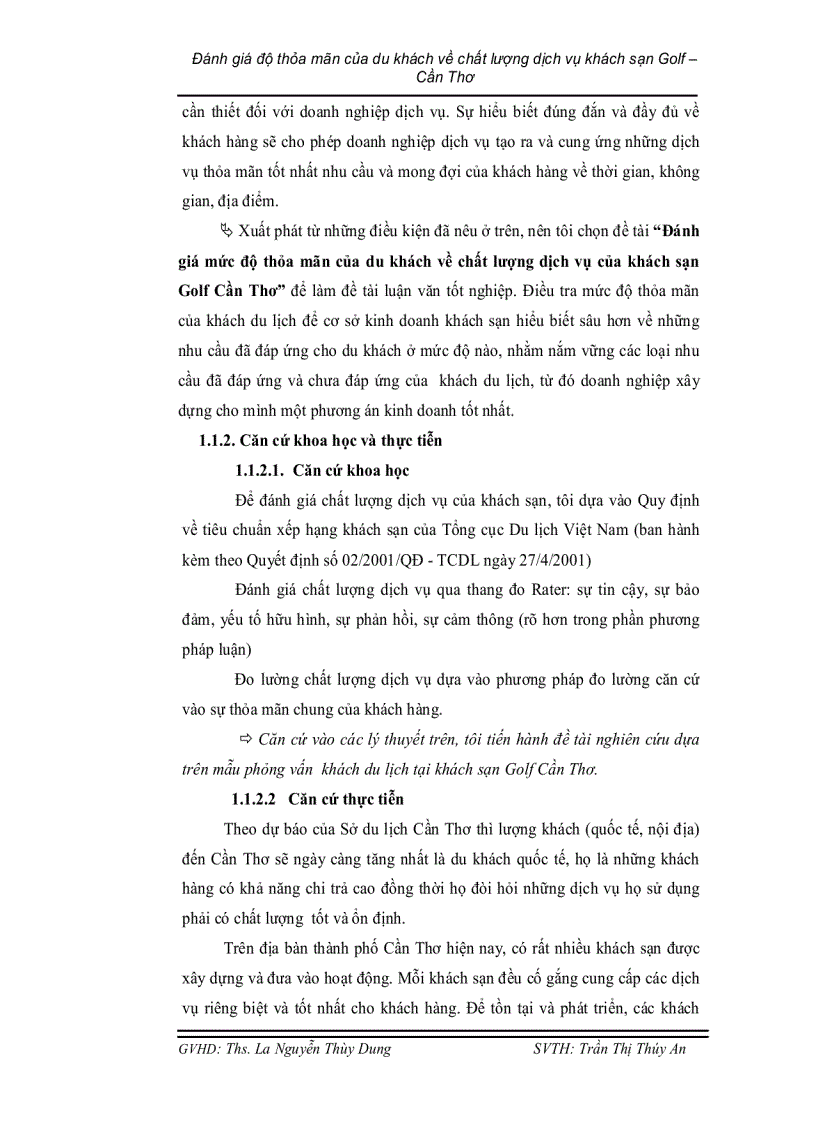 image for page Đánh giá mức độ thoả mãn của du khách về chất lượng dịch vụ của khách sạn golf cần thơ
