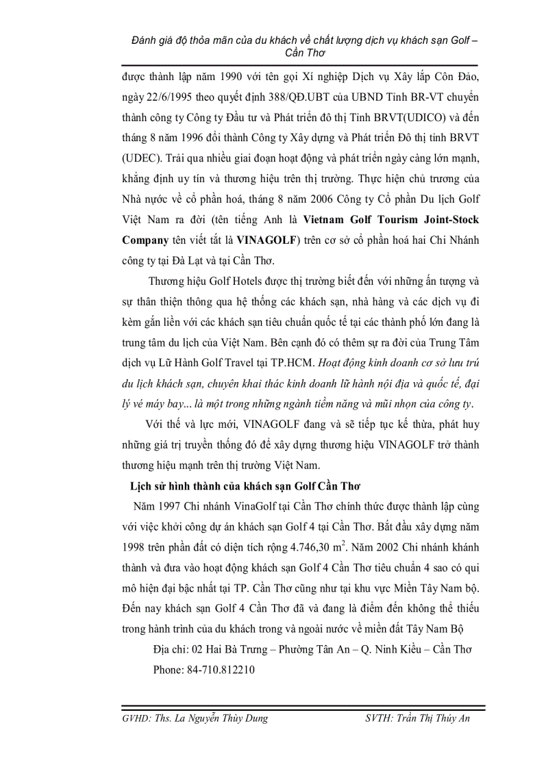 image for page Đánh giá mức độ thoả mãn của du khách về chất lượng dịch vụ của khách sạn golf cần thơ