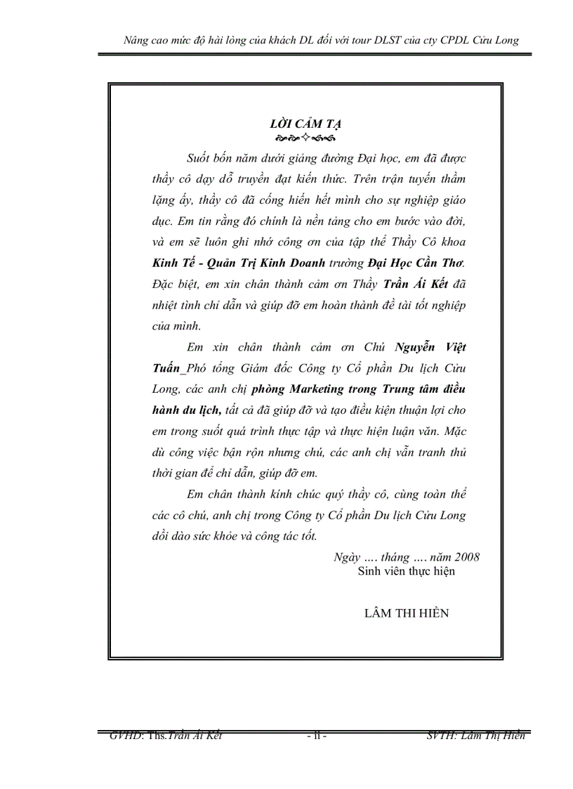 image for page Nâng cao mức độ hài lòng của khách du lịch đối với tour du lịch sinh thái của công ty cổ phần du lịch cửu long
