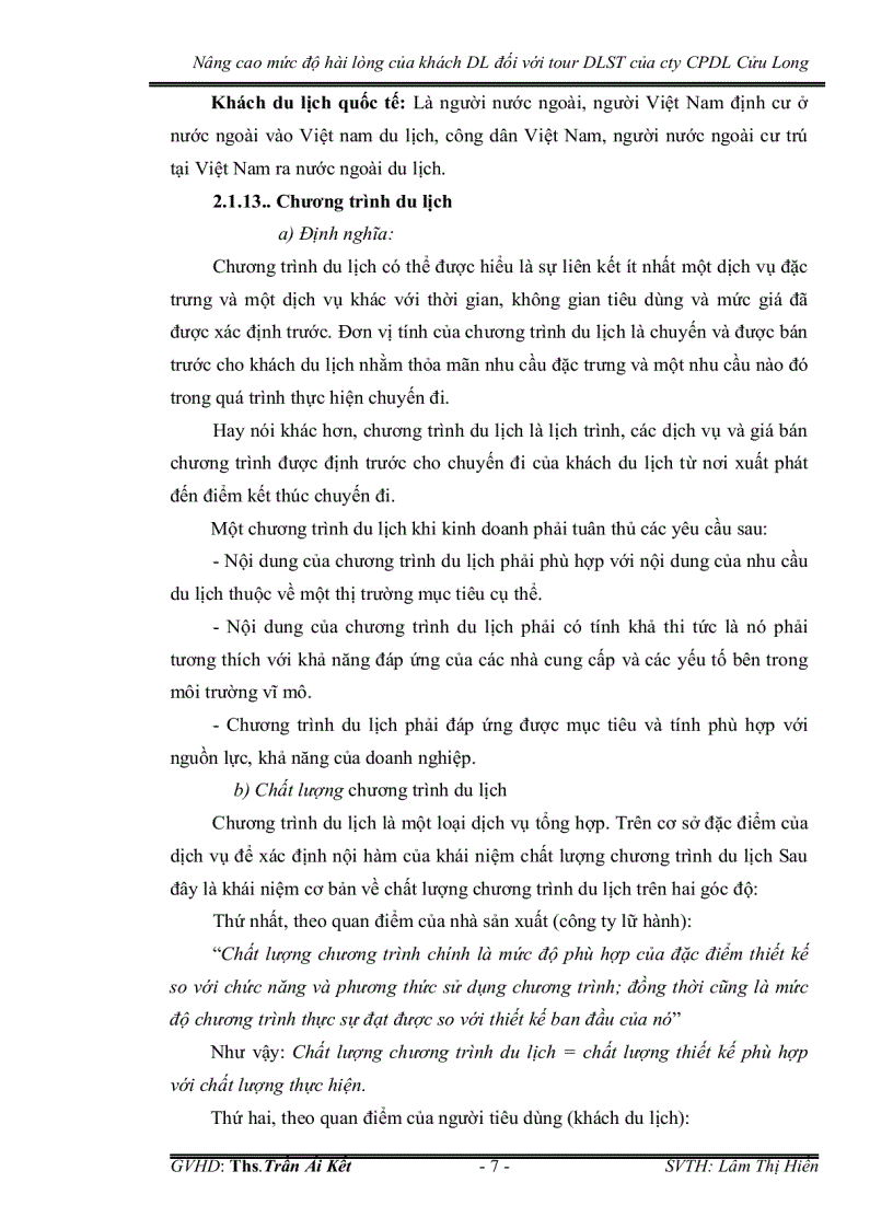 image for page Nâng cao mức độ hài lòng của khách du lịch đối với tour du lịch sinh thái của công ty cổ phần du lịch cửu long