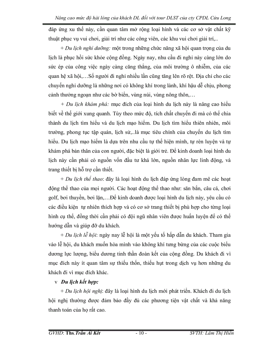 image for page Nâng cao mức độ hài lòng của khách du lịch đối với tour du lịch sinh thái của công ty cổ phần du lịch cửu long