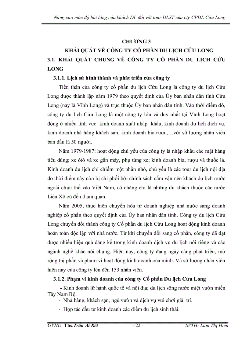 image for page Nâng cao mức độ hài lòng của khách du lịch đối với tour du lịch sinh thái của công ty cổ phần du lịch cửu long