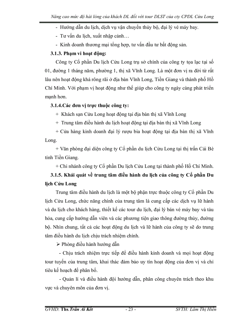 image for page Nâng cao mức độ hài lòng của khách du lịch đối với tour du lịch sinh thái của công ty cổ phần du lịch cửu long
