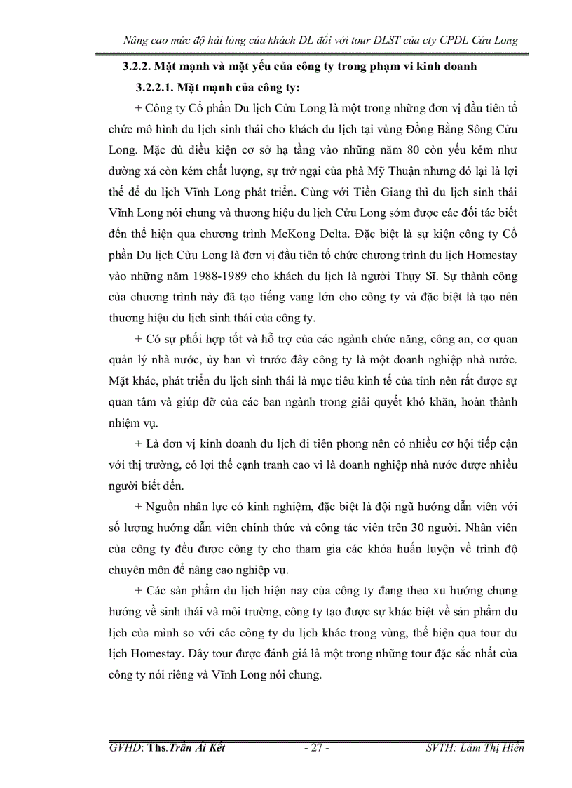 image for page Nâng cao mức độ hài lòng của khách du lịch đối với tour du lịch sinh thái của công ty cổ phần du lịch cửu long