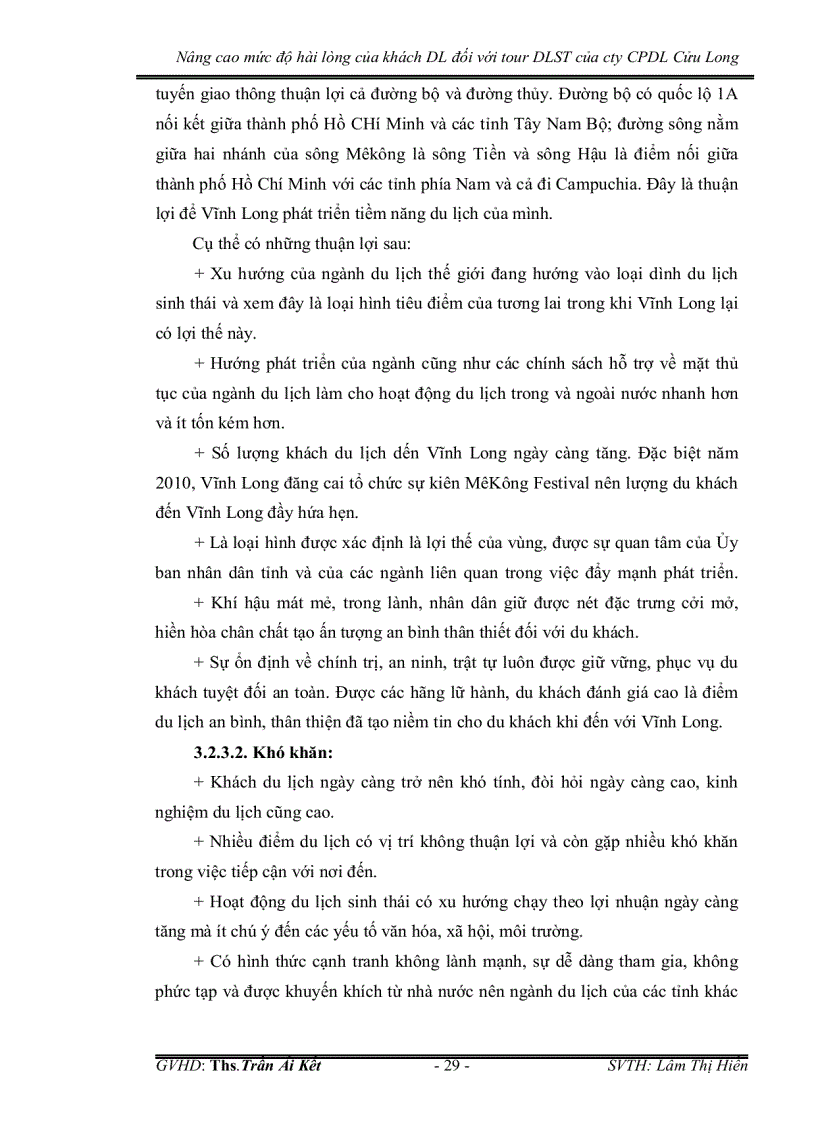 image for page Nâng cao mức độ hài lòng của khách du lịch đối với tour du lịch sinh thái của công ty cổ phần du lịch cửu long