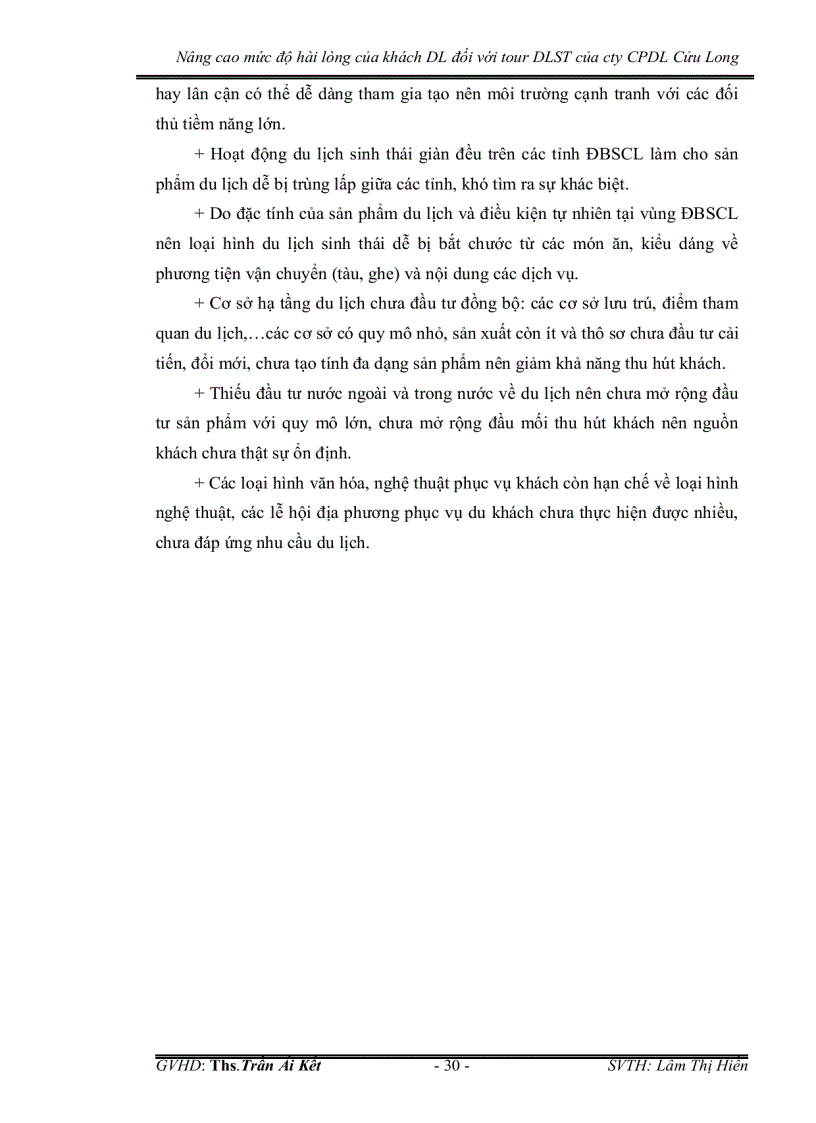 image for page Nâng cao mức độ hài lòng của khách du lịch đối với tour du lịch sinh thái của công ty cổ phần du lịch cửu long