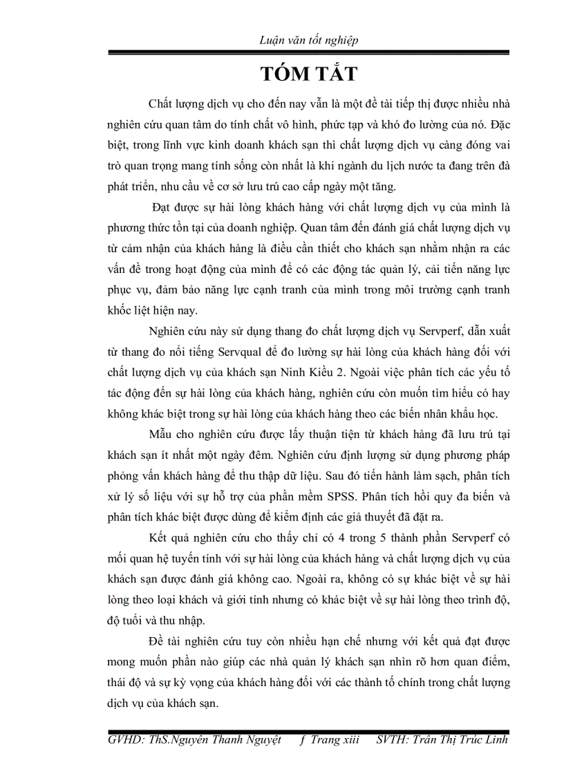 image for page Đánh giá sự hài lòng của khách hàng về chất lượng dịch vụ của khách sạn ninh kiều 2 thành phố cần thơ