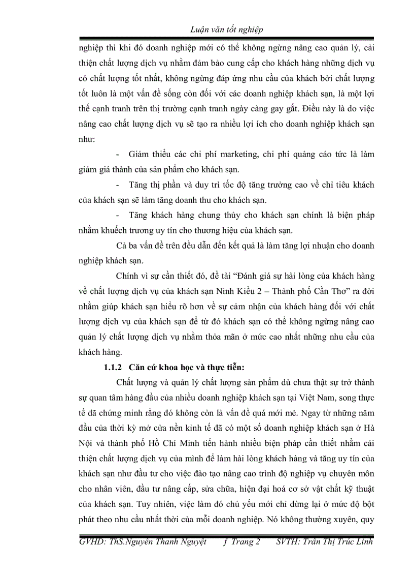 image for page Đánh giá sự hài lòng của khách hàng về chất lượng dịch vụ của khách sạn ninh kiều 2 thành phố cần thơ