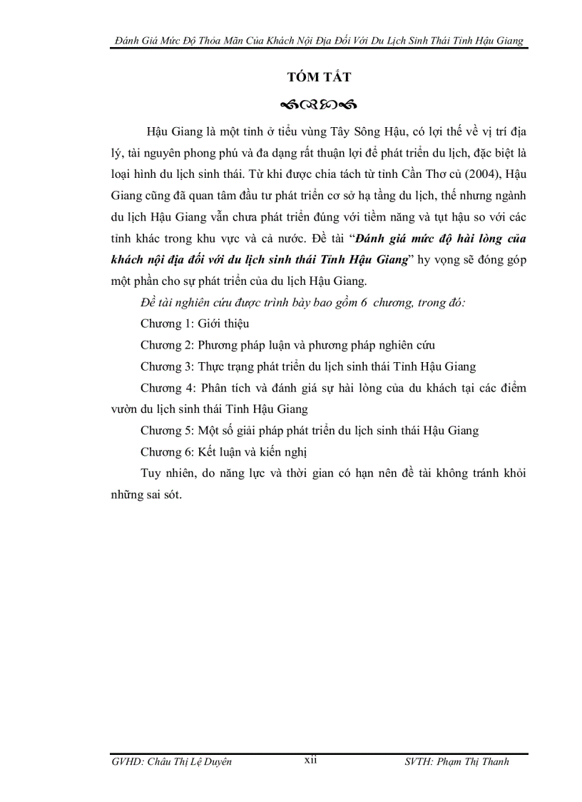 image for page Đánh giá mức độ hài lòng của khách nội địa đối với du lịch sinh thái tỉnh hậu giang