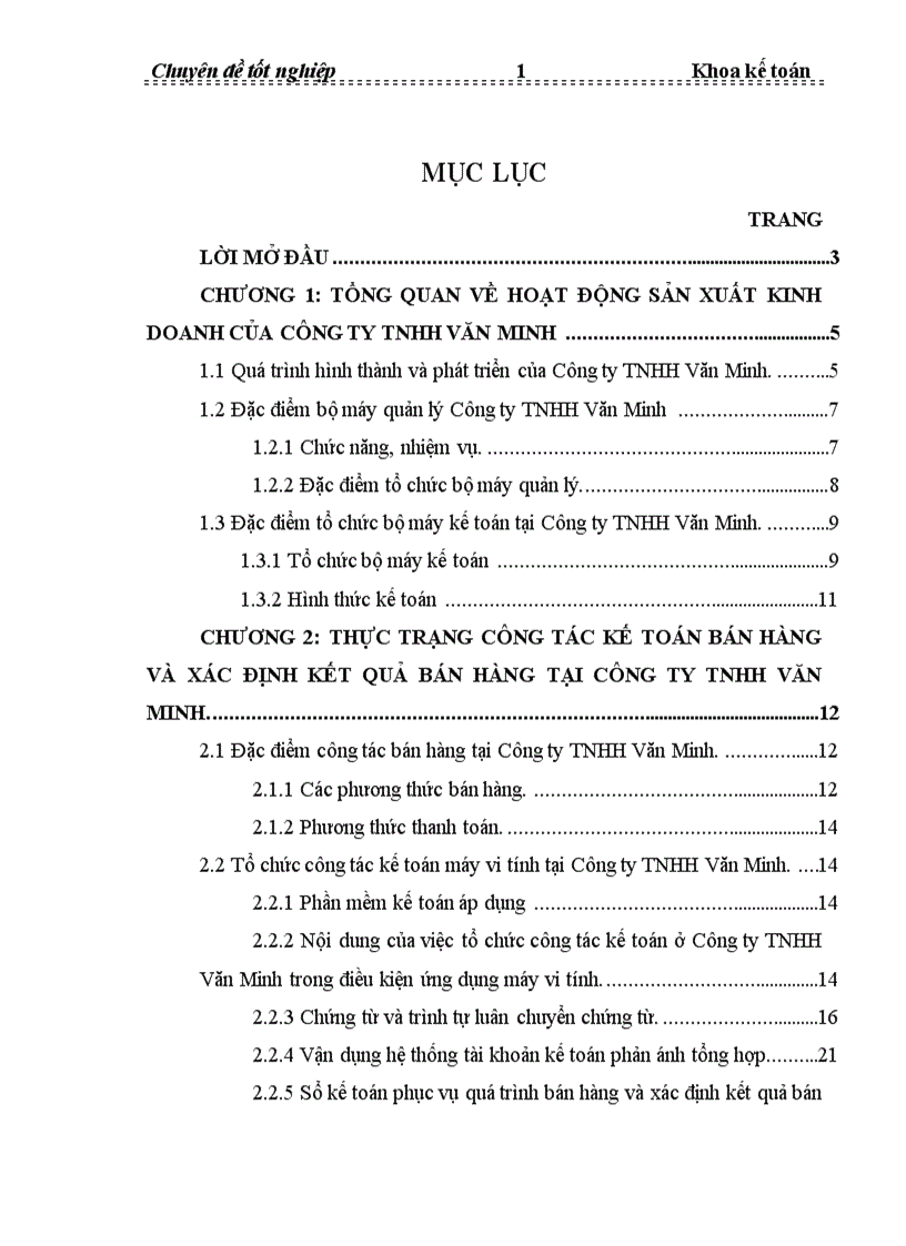 image for page Tổ chức hạch toán kế toán bán hàng và xác định kết quả kinh doanh tại Công ty TNHH Văn Minh