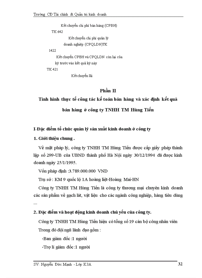 image for page Kế toán bán hàng và xác định kết quả kinh doanh ở Công ty TNHH thương mại Hùng Tiến