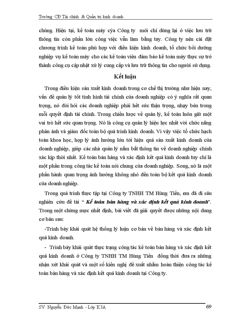 image for page Kế toán bán hàng và xác định kết quả kinh doanh ở Công ty TNHH thương mại Hùng Tiến